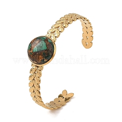 Bracciale rigido da donna a mezza luna in acciaio inossidabile 304 con foglie&nbsp;BJEW-JB14491-02