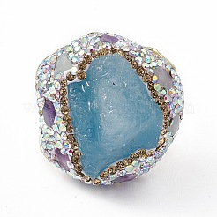 Unregelmäßige verstellbare Ringe aus natürlichem Aquamarin mit Strass&nbsp;RJEW-D077-03G