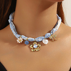 Collar con borlas y bufandas de aleación de flores&nbsp;NJEW-SP0001-16C