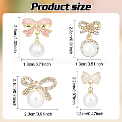 4 paire de boucles d'oreilles pendantes en alliage émaillé avec nœud papillon et perles en plastique&nbsp;EJEW-AN0004-93