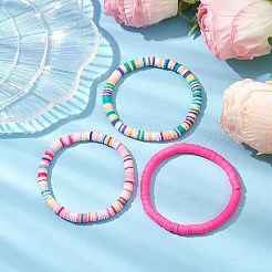 Set di braccialetti elasticizzati con perline con disco in argilla polimerica da 3 pz e 3 colori&nbsp;BJEW-JB10439-02