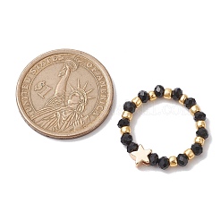 Anelli elastici in vetro con stella placcata oro e perline in ottone lunare&nbsp;RJEW-JR00660-03