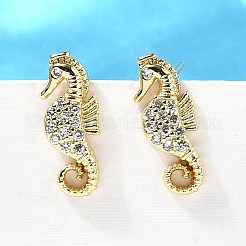 Seepferdchen Ohrstecker aus Messing mit Mikropavé und Zirkonia&nbsp;EJEW-D304-38G