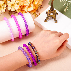 6 Stück 6 Stile 8mm Glas runde Perlen Stretch Armband Sets&nbsp;BJEW-TAC0022