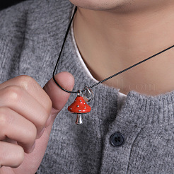Collares con colgante de hongo de acero inoxidable 304 esmaltado para otoño con cordón encerado.&nbsp;WG4DAFC-01