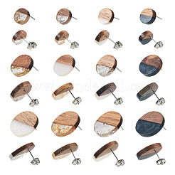 24 Stück 12 Stile Harz & Walnussholz flache runde Ohrstecker mit 304 Edelstahlstift für Frauen&nbsp;EJEW-TA0001-20