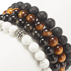 Braccialetti elastici con perline rotondi con pietre preziose naturali da 4 pz 4 set per le donne&nbsp;BJEW-JB08184