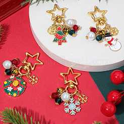 4 pièce 4 styles thème de Noël alliage émail avec décorations pendentif en perles de verre&nbsp;HJEW-SC0002-75