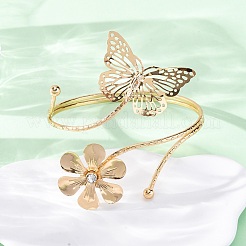 Bracelets manchettes en alliage avec fleurs et papillons pour filles et femmes&nbsp;AJEW-A063-01C-G