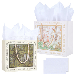 2 sac fourre-tout rectangulaire en papier imprimé renard rétro français&nbsp;ABAG-SP0001-24