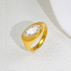 Fingerringe aus Edelstahl 304 mit Pavé-Fassung und einem einzelnen klaren Zirkonia&nbsp;WG09684-01