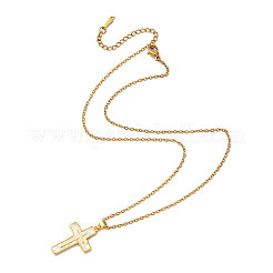 Collana con ciondolo a croce in conchiglia naturale con catene in acciaio inossidabile 304&nbsp;NJEW-JN04435