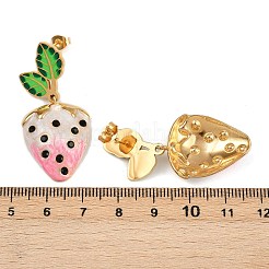 Orecchini pendenti a forma di fragola in acciaio inossidabile smaltato 304&nbsp;LS-EJEW-A138-10G-02
