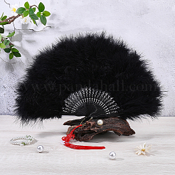 Éventail pliant en plastique et plumes&nbsp;AJEW-WH20130-171C