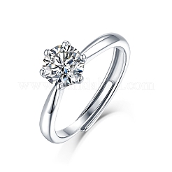 Rhodinierter Solitärring aus Sterlingsilber mit Moissanit-Strass&nbsp;AJEW-U007-12P