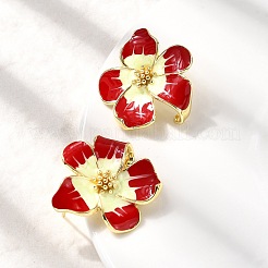 Boucles d'oreilles à tige en laiton et émail avec fleurs&nbsp;EJEW-P322-03G