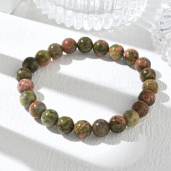 Braccialetti elasticizzati con perline rotonde di unakite naturale&nbsp;GG-CBA12F1-02A-07