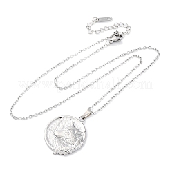 Colliers à pendentif ronds et plats en acier inoxydable 304 avec motif loup&nbsp;NJEW-H059-04P