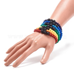 7 pièces 7 couleurs acrylique et pierre de lave naturelle ensembles de bracelets extensibles perlés ronds&nbsp;BJEW-JB08551