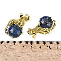 Gefärbte natürliche Lapislazuli-Kugel mit leopardenförmigen Messinganhängern&nbsp;KK-F887-04G-23