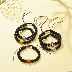 Bracelet en pierre de lave naturelle et perles tressées en acrylique&nbsp;BJEW-JB08554