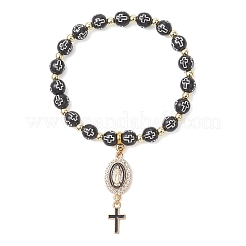 Bracelets à breloques ovales en alliage émaillé avec la Vierge Marie et une croix&nbsp;BJEW-JB13399