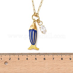 Collares con colgante de pez de acero inoxidable 304 esmaltado con cadena de clip y circonita cúbica transparente&nbsp;SA-CBAD22F-07G-A