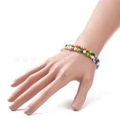 2 stücke 2 stil natürliche perle & Bunte Malerei blume & glas saatperlen stretch-armbänder set für frauen&nbsp;BJEW-JB09101