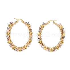 2 paio di orecchini a cerchio con perline intrecciate in ottone tondo a 2 colori&nbsp;EJEW-JE05080