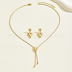Süßes und schlichtes 201 Edelstahl-Set mit Herzquaste und Ohrsteckern und Halsketten für Damen&nbsp;EJ7179