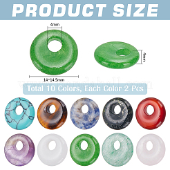 20 pz 10 stili di ciondoli a forma di ciambella/disco a forma di pi con pietre preziose miste naturali e sintetiche&nbsp;G-WR0001-06