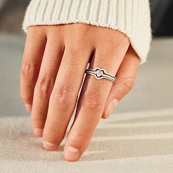2 Stück Herz 925 Sterling Silber Micro Pave klare Zirkonia Fingerringe für Frauen&nbsp;FS-WG4005F-01