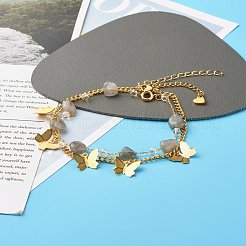 Set di cavigliere con perle di labradorite naturale per ragazze donne&nbsp;AJEW-AN00450-02