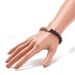 Bracelet extensible en pierre de lave naturelle et pierres précieuses avec perles de jésus en alliage&nbsp;BJEW-JB08013