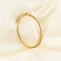 Brazalete abierto de acero inoxidable 304 con baño de PVD al vacío y cuentas ovaladas.&nbsp;LS-BJEW-C031-01G