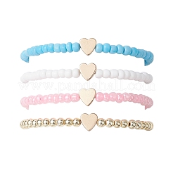 4 braccialetti elastici con perline di vetro per donna&nbsp;BJEW-JB11504