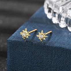 Orecchini a bottone con micro pavé di zirconi cubici trasparenti in ottone a forma di stella&nbsp;EJEW-D318-08G