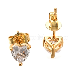 Orecchini a bottone con micro pavè di ottone a forma di cuore e zirconi trasparenti&nbsp;EJEW-C126-07G