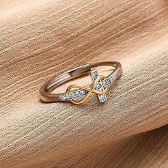 Anillos de dedo ajustables de latón con micro pavé de circonita cúbica transparente para mujer&nbsp;RJEW-S624-03PG