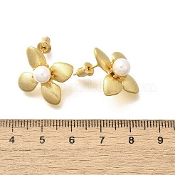 Pendientes de botón con forma de flor de latón y perlas de imitación de plástico&nbsp;EJEW-A121-03G