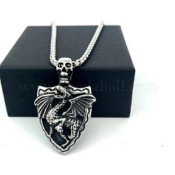 Vintage-Halsketten aus Edelstahl 304 mit Totenkopfschild und Drachenanhänger für Herren&nbsp;IV2024