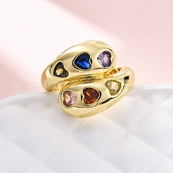 Bagues de manchette réglables en laiton avec micro pavé de zircones cubiques pour femmes&nbsp;RJEW-U053-01G