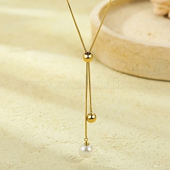 304 Edelstahl runde Muschelperlenanhänger Lasso-Halsketten für Damen&nbsp;NJEW-U031-04G