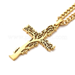Collar con colgante de cruz de acero inoxidable 304 con árbol de la vida&nbsp;NJEW-M197-03G