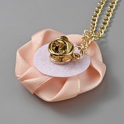 Hängende Kettenbrosche aus Polyester-Rosenblüten mit Kristall-Strassen&nbsp;JEWB-WH0028-25D