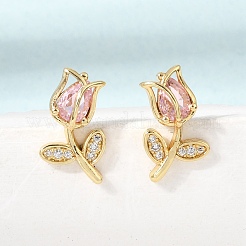 Pendientes de tuerca de circonio cúbico con micro pave de latón&nbsp;KK-CBA8324-19G-02