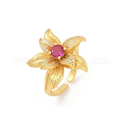 Messing-Manschettenringe mit Mikropavé und Zirkonia-Blumen für Damen&nbsp;RJEW-B125-01G