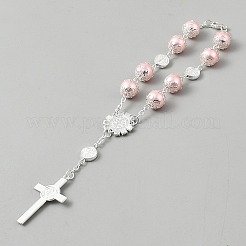 Bracelets chapelet en alliage avec pendentif croix vierge et maillons en imitation perle plastique&nbsp;BJEW-WH0041-52