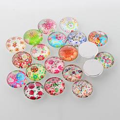 Cabochons di vetro con disegno fiore mezzotondo &nbsp;X-GGLA-A002-16mm-UU