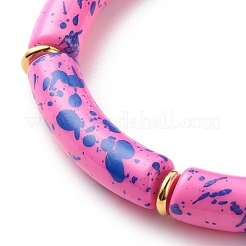 Bracelet extensible perlé tube incurvé acrylique&nbsp;BJEW-JB08443-04